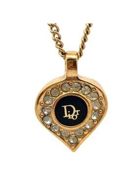 Christian Dior Vintage Rhinestone Crystal Round Necklace Gold Plated